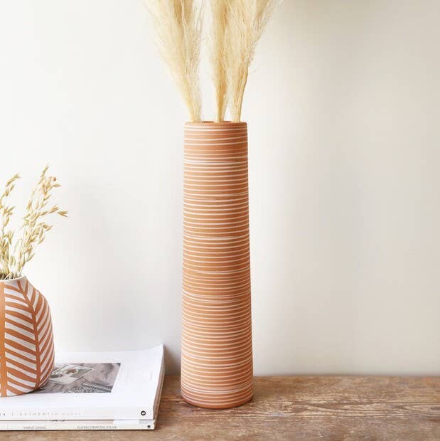 Tall Striped Stoneware Vase