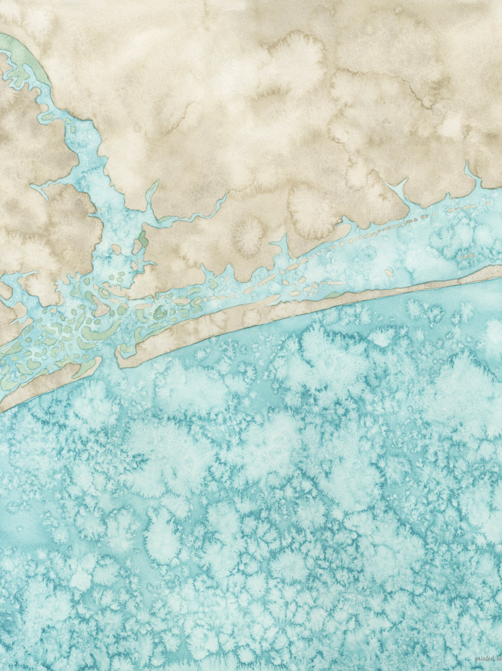 Coastal Water Color Map - Emerald Isle, North Carolina