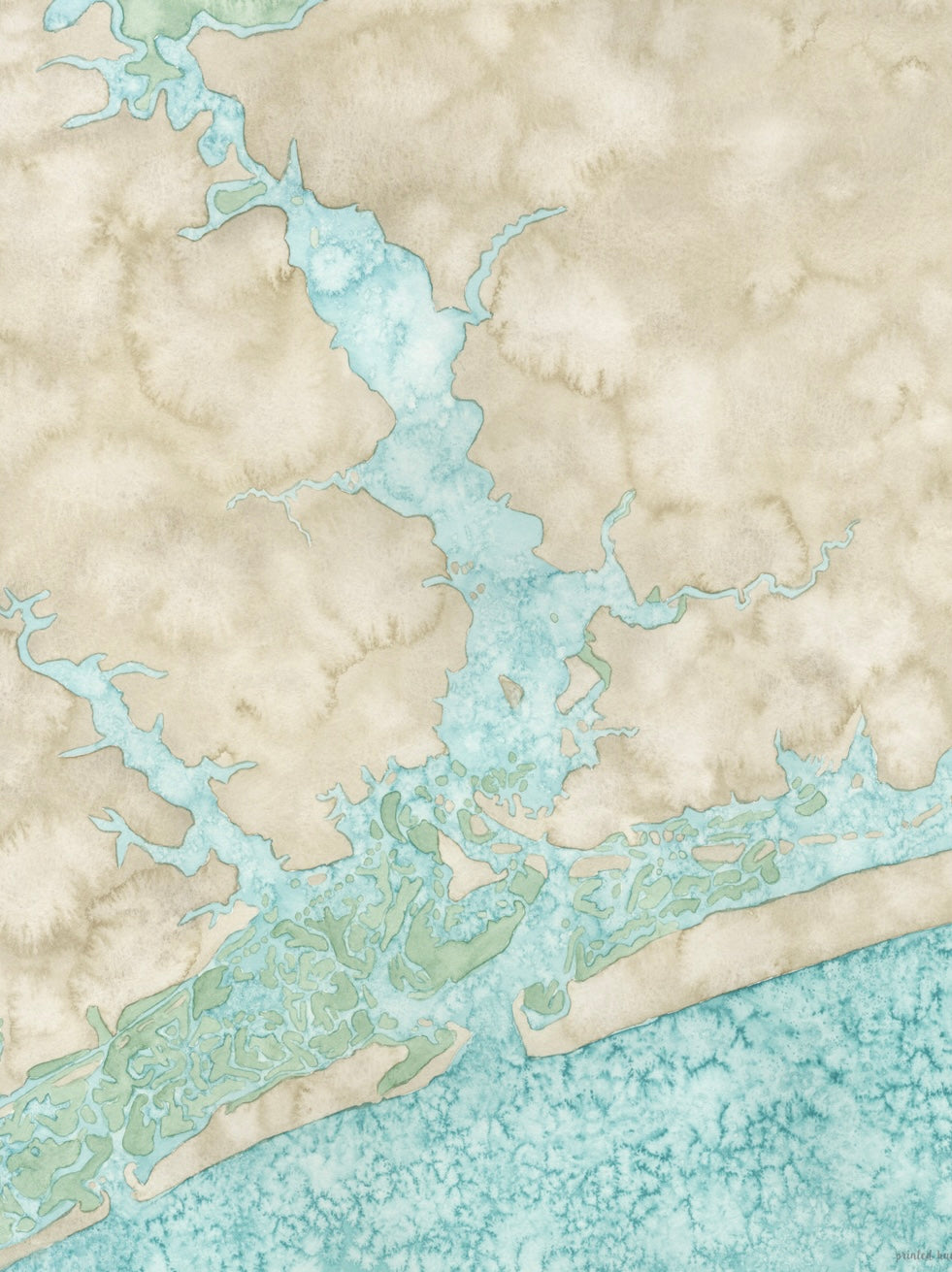 Coastal Water Color Map - Swansboro & White Oak River, North Carolina