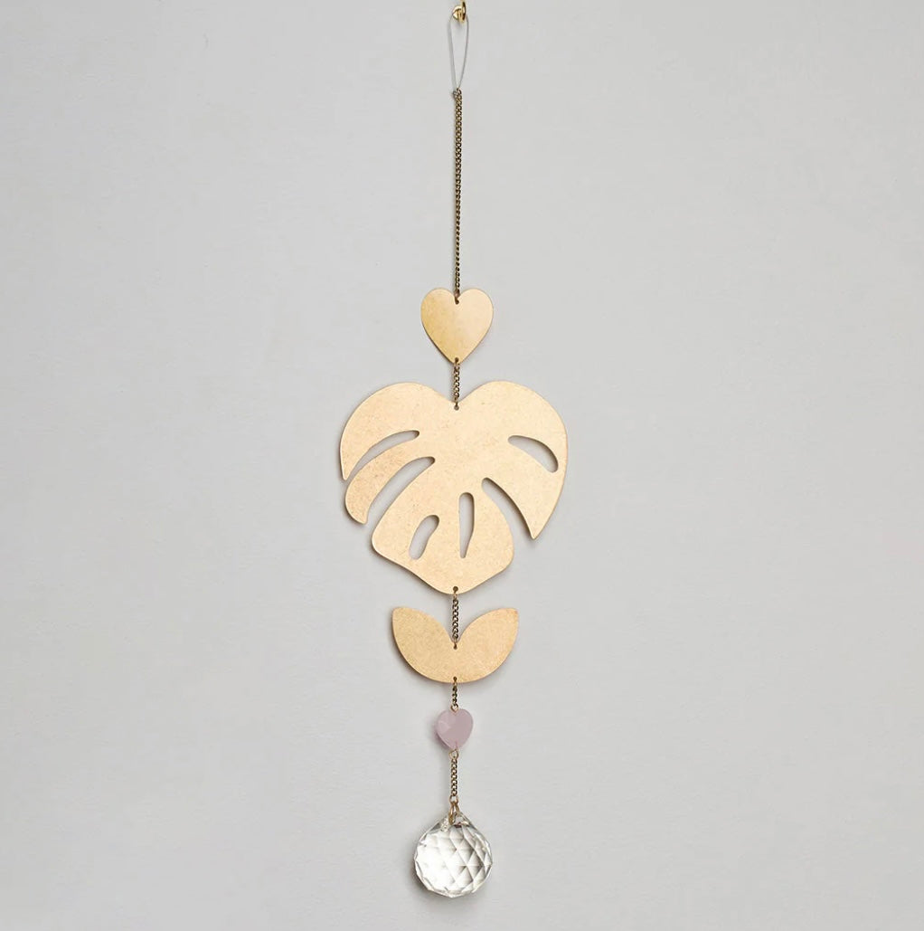 Monstera Leaf/ Rose Quartz Suncatcher