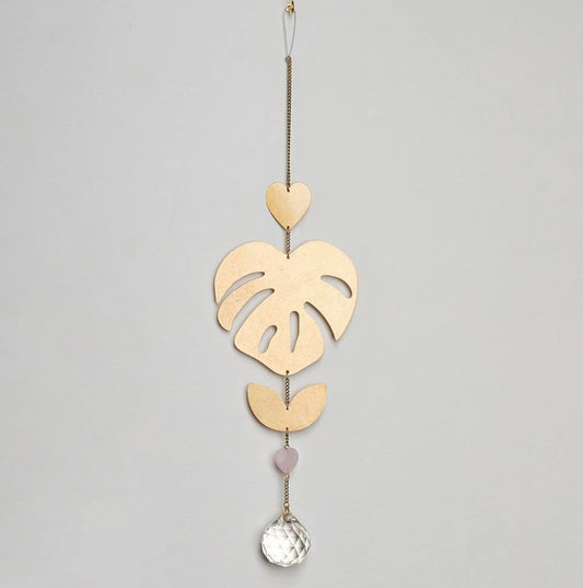 Monstera Leaf/ Rose Quartz Suncatcher